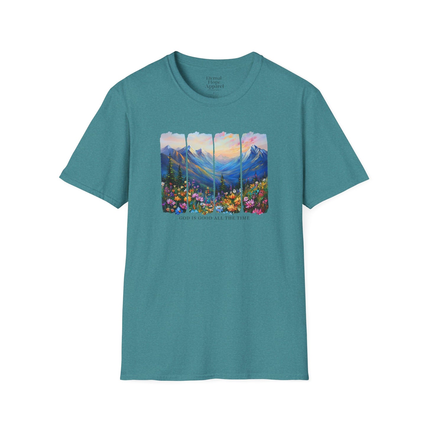 God is Good All the Time Unisex Softstyle T-Shirt - Inspirational Nature Design