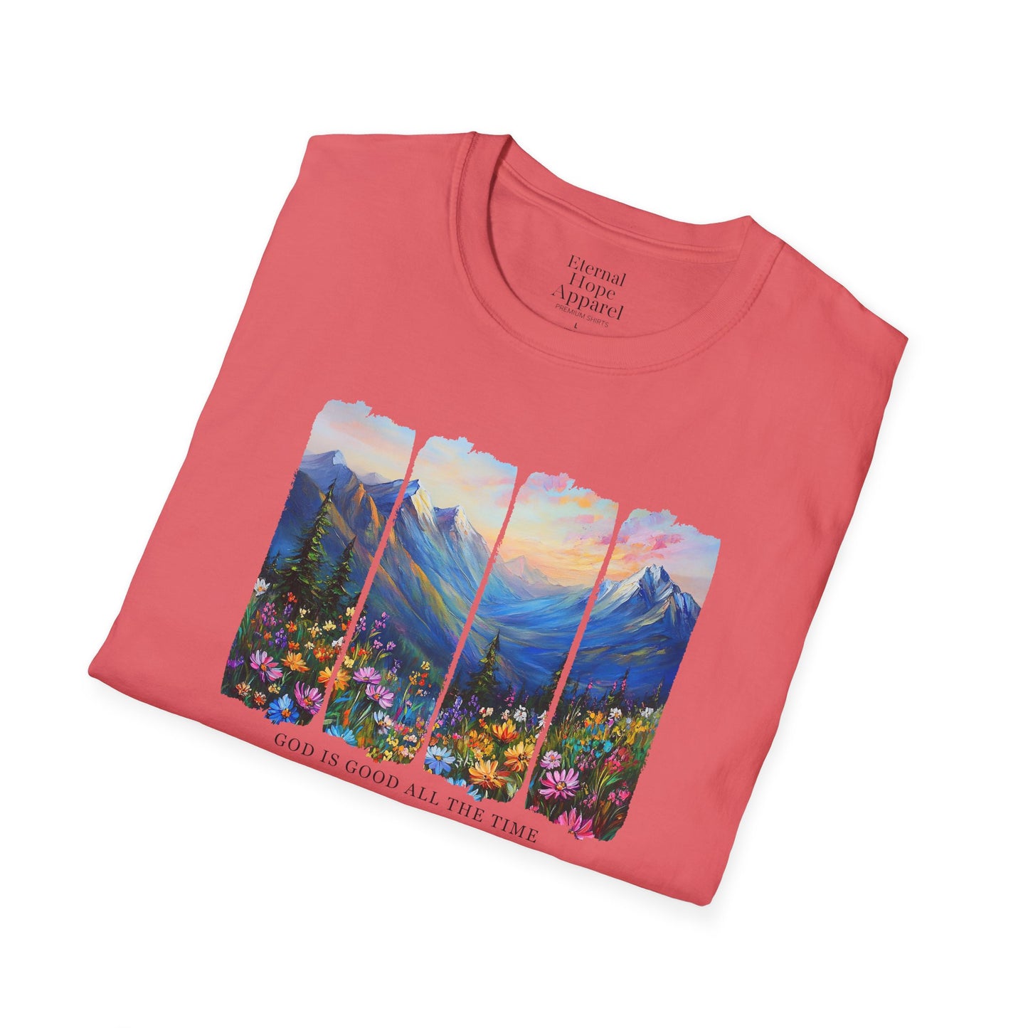 God is Good All the Time Unisex Softstyle T-Shirt - Inspirational Nature Design