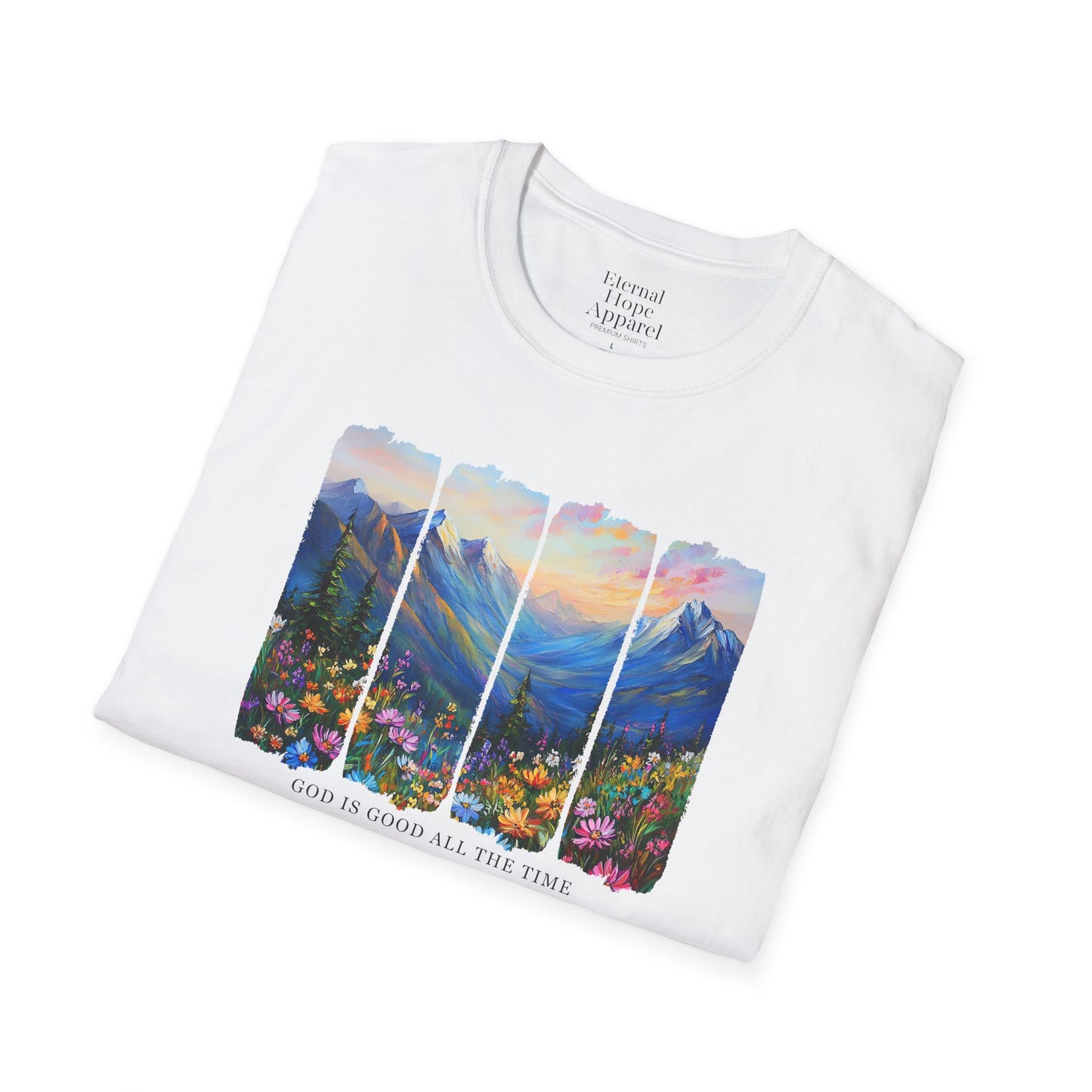 God is Good All the Time Unisex Softstyle T-Shirt - Inspirational Nature Design