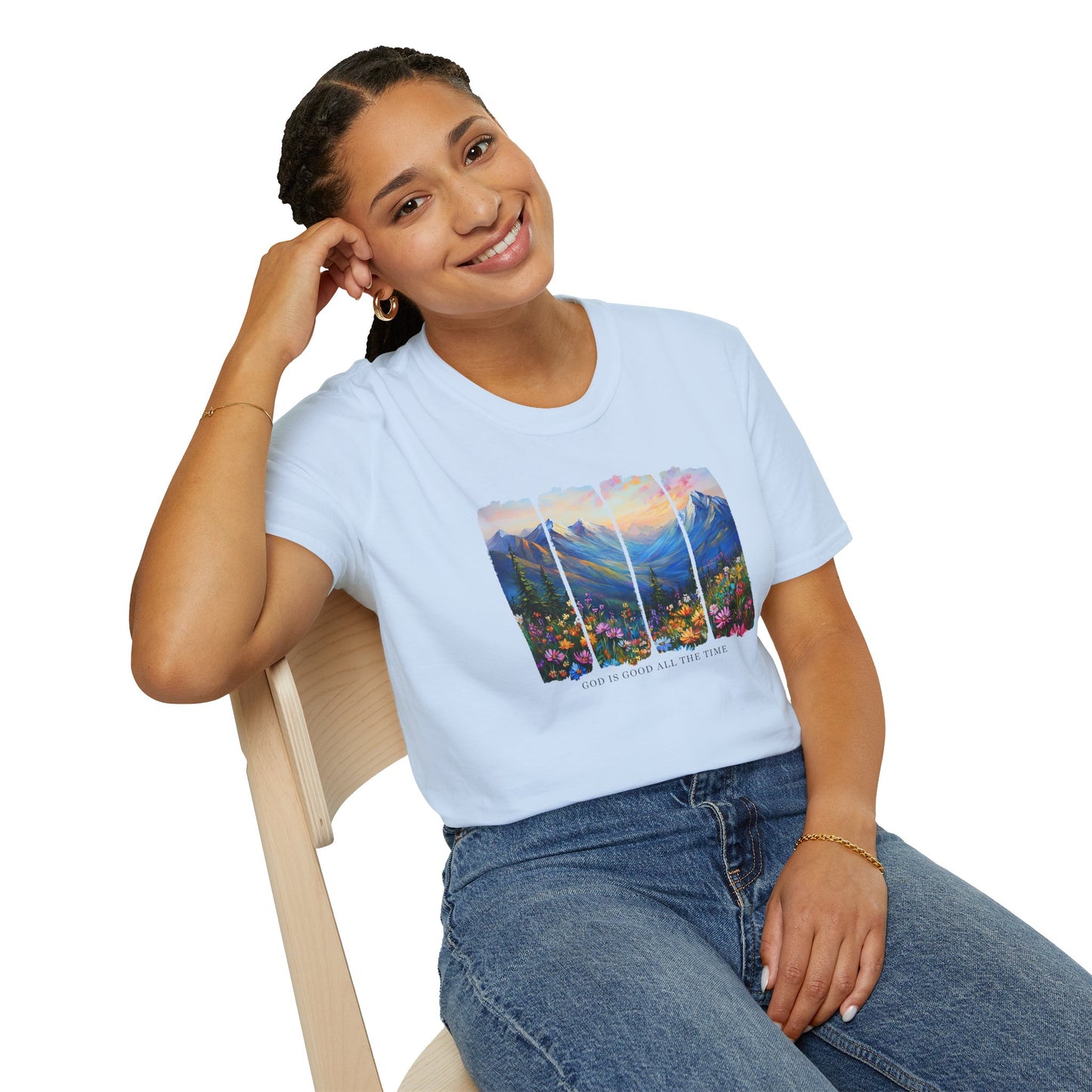 God is Good All the Time Unisex Softstyle T-Shirt - Inspirational Nature Design
