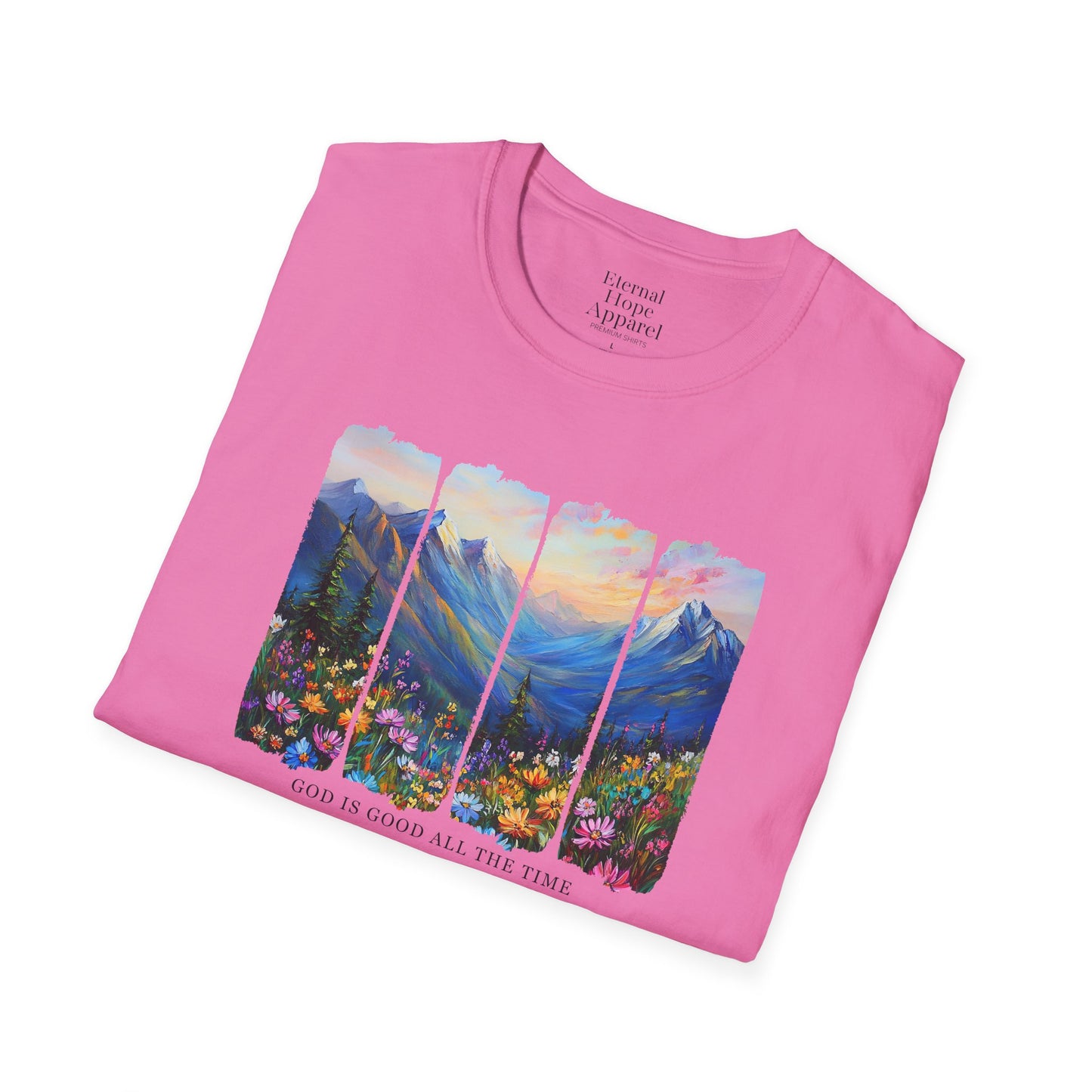 God is Good All the Time Unisex Softstyle T-Shirt - Inspirational Nature Design