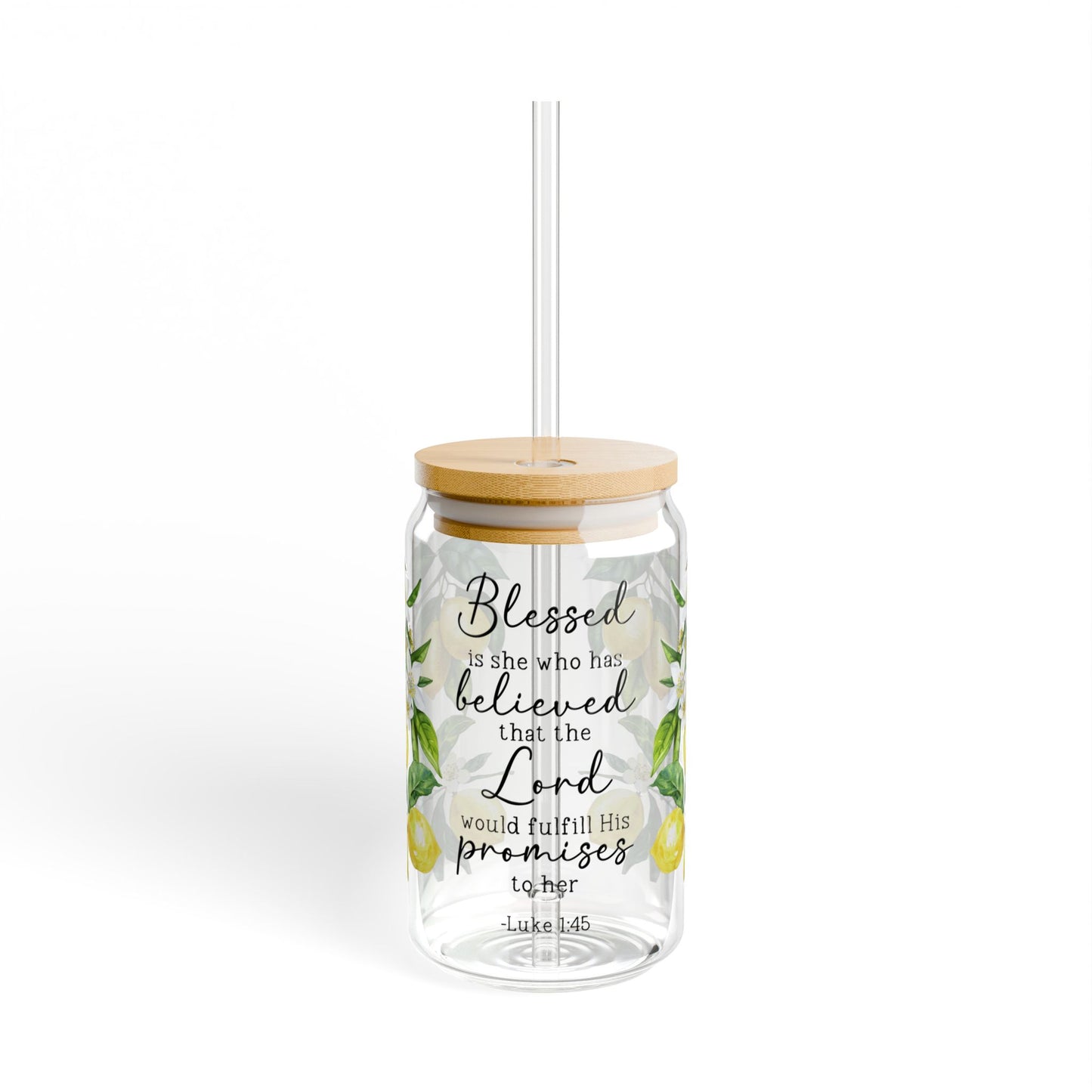 Blessed 16oz Sipper Glass with Straw - Inspirational & Floral Design