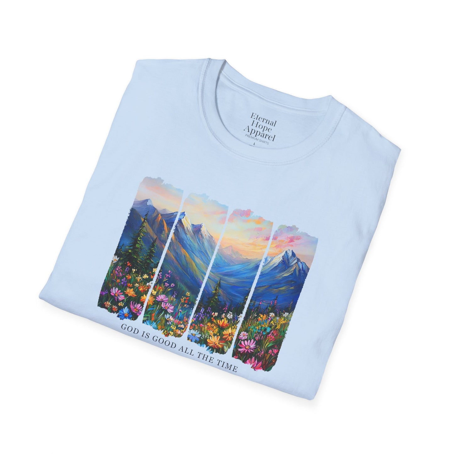 God is Good All the Time Unisex Softstyle T-Shirt - Inspirational Nature Design