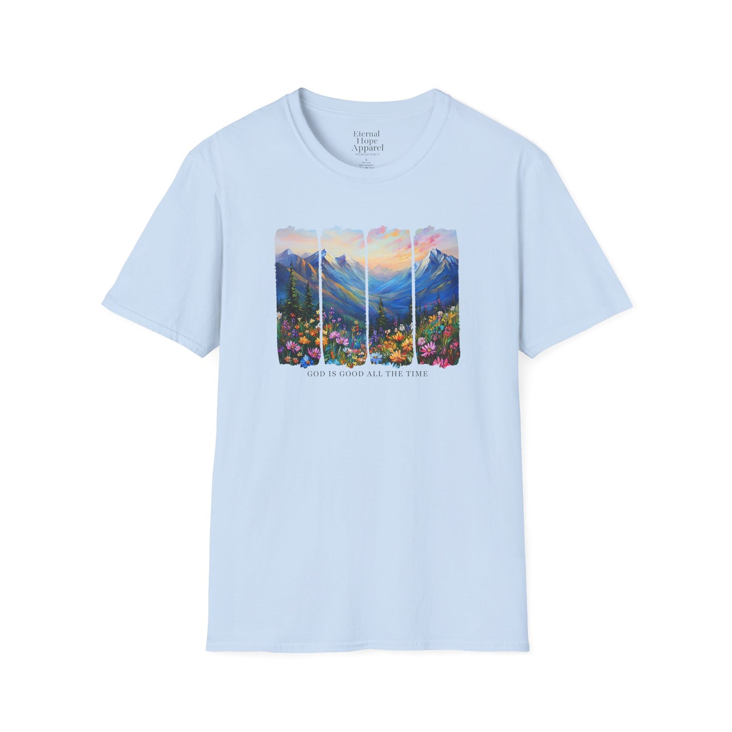 God is Good All the Time Unisex Softstyle T-Shirt - Inspirational Nature Design
