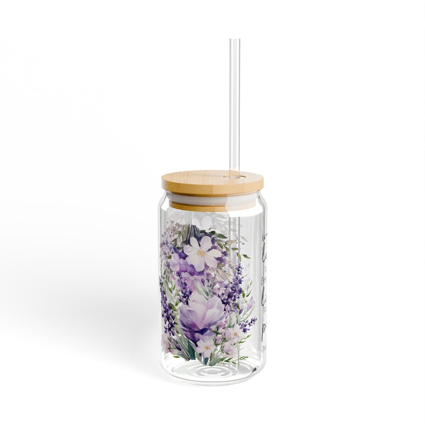 Psalms 119:105 Floral Scripture Sipper Glass - 16oz With Straw, Inspirational Drinkware