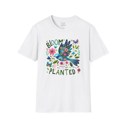 Bloom Where You Are Planted Unisex Softstyle T-Shirt - Colorful Floral Design for Nature Lovers
