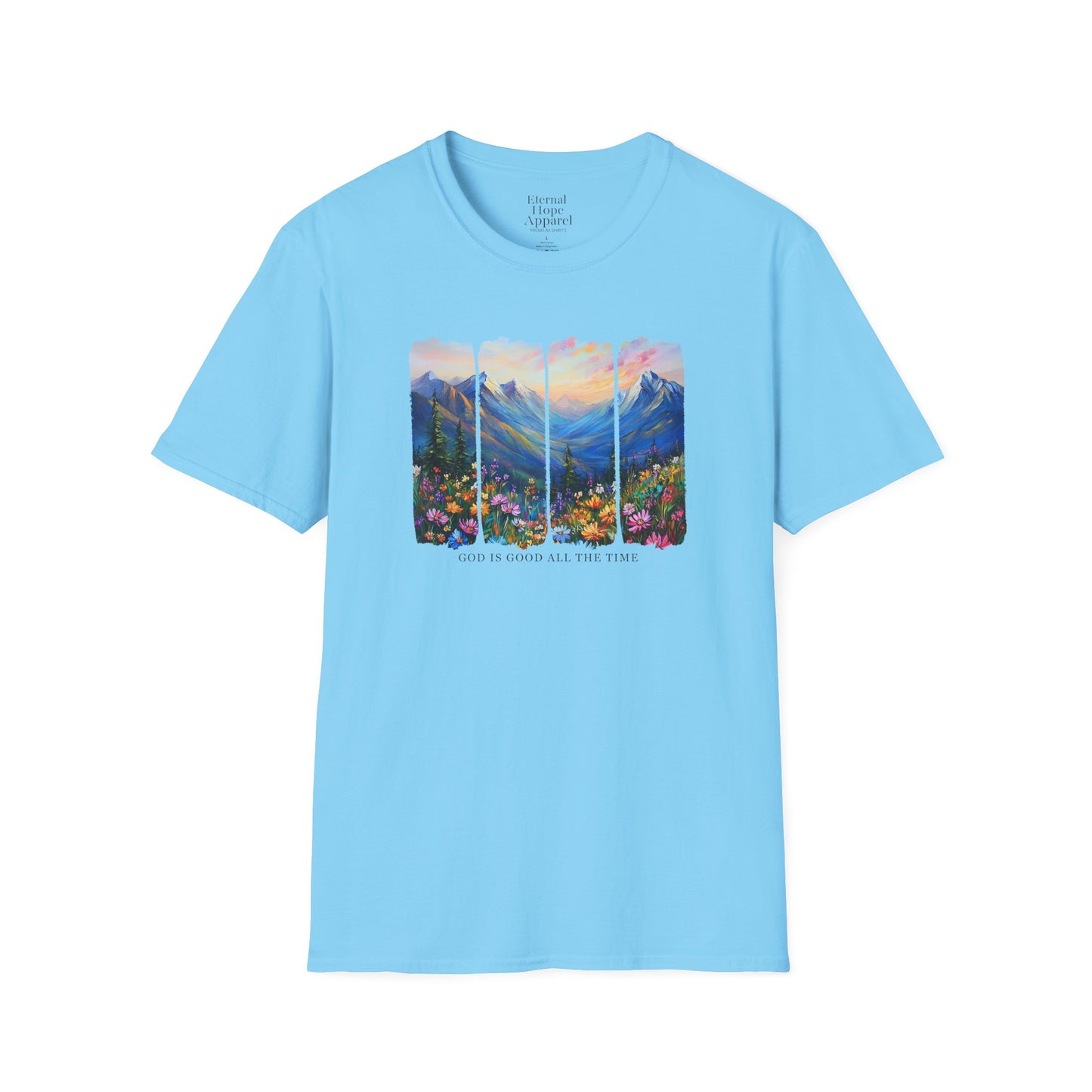 God is Good All the Time Unisex Softstyle T-Shirt - Inspirational Nature Design