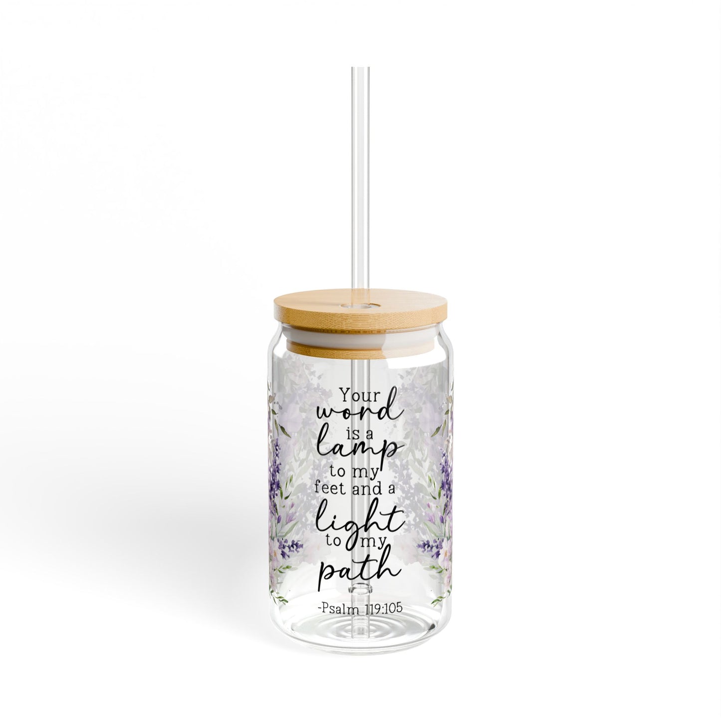 Psalms 119:105 Floral Scripture Sipper Glass - 16oz With Straw, Inspirational Drinkware