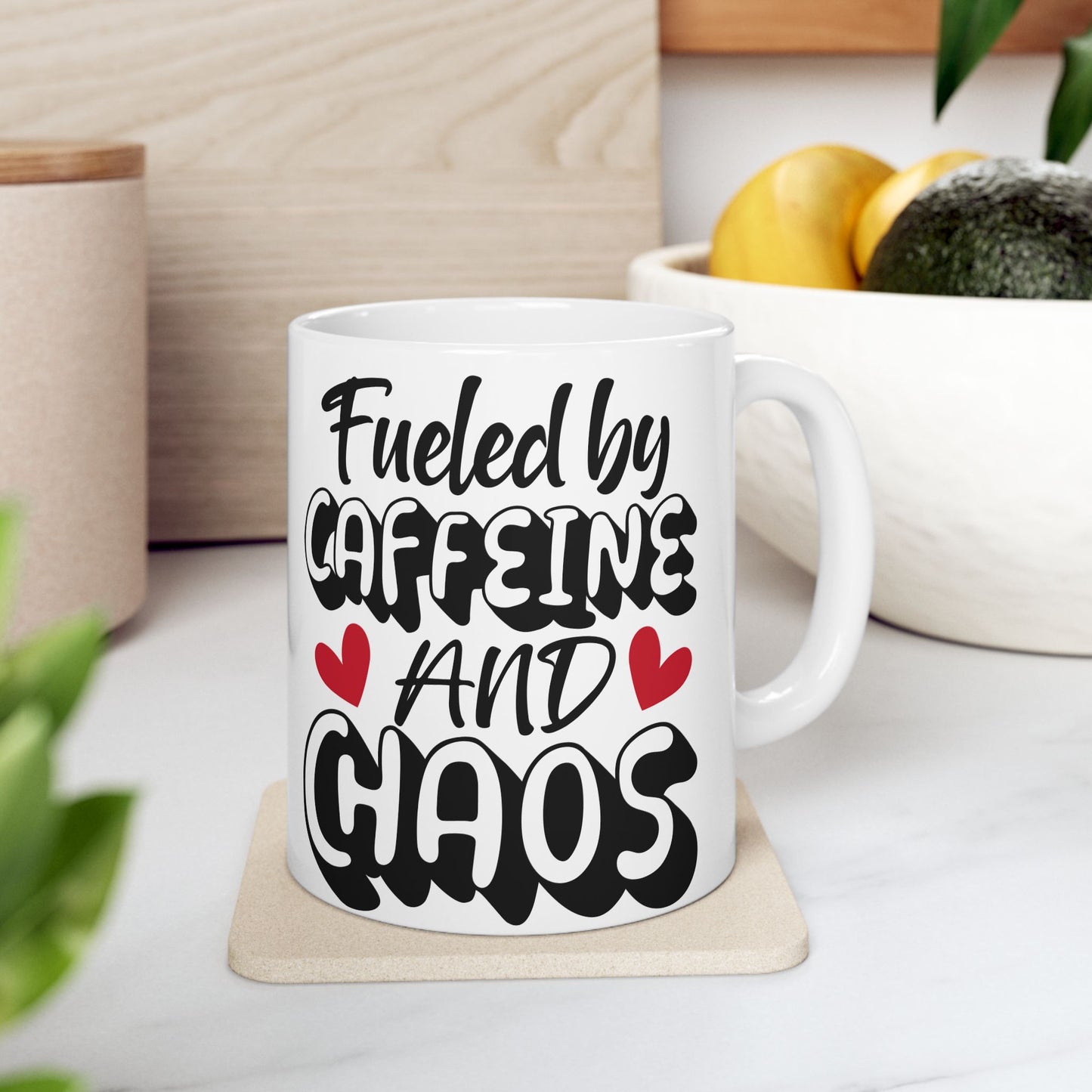 Coffee Mug - Fueled by Caffeine and Chaos, Ceramic (11oz, 15oz)