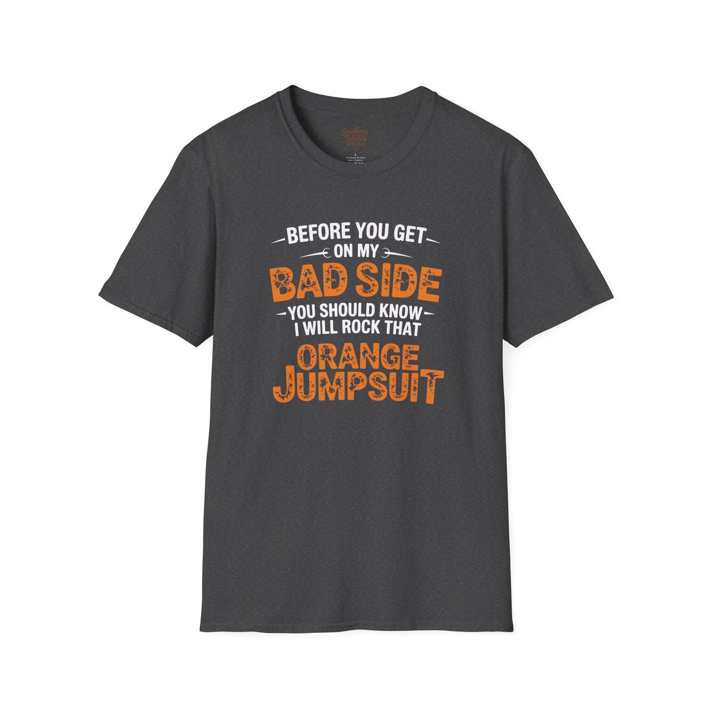 Rock Your Style with 'Bad Side' Orange Jumpsuit Quote