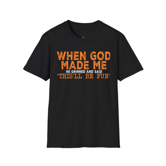 When God Made Me Funny Unisex Softstyle T-Shirt - Perfect for Faith and Humor Lovers