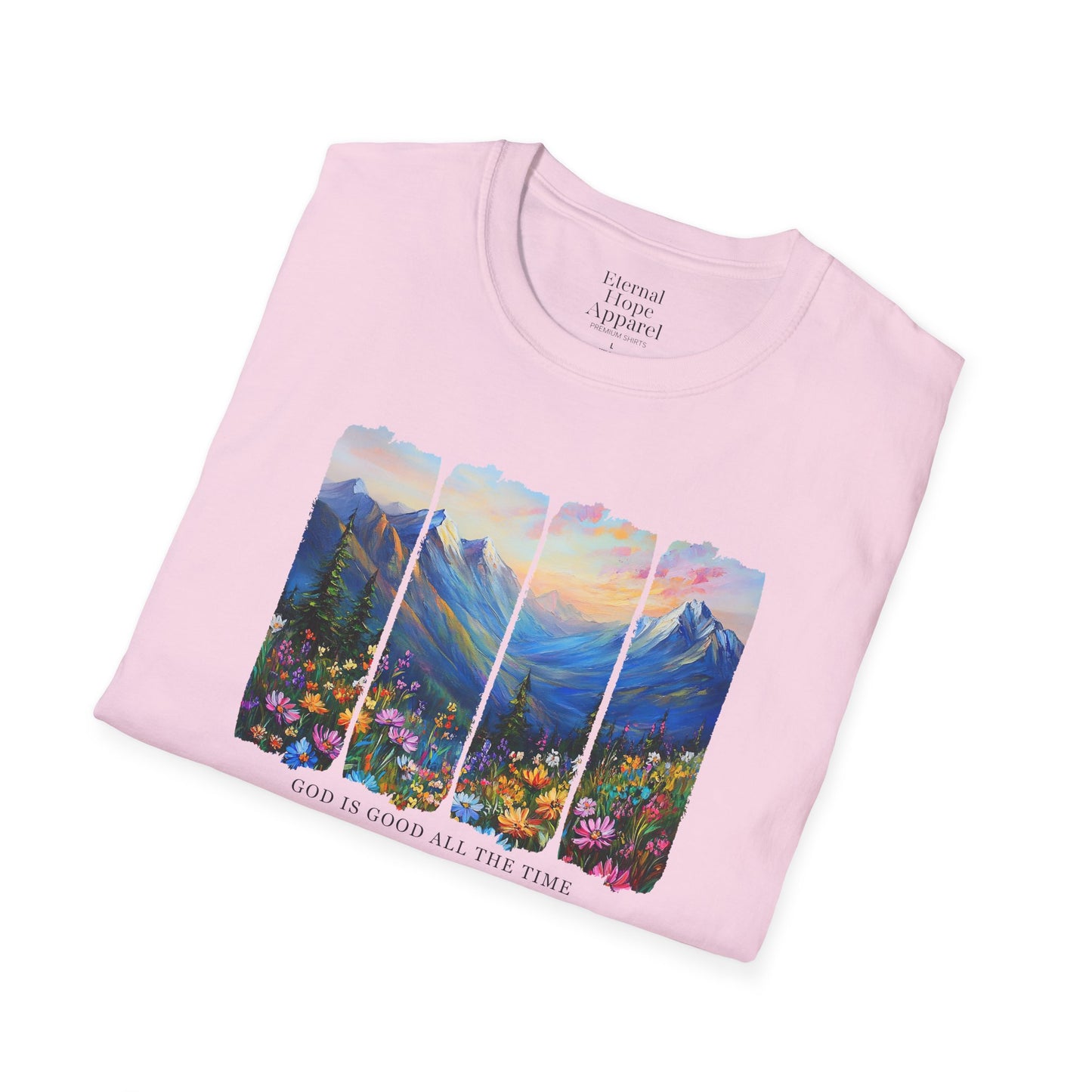God is Good All the Time Unisex Softstyle T-Shirt - Inspirational Nature Design