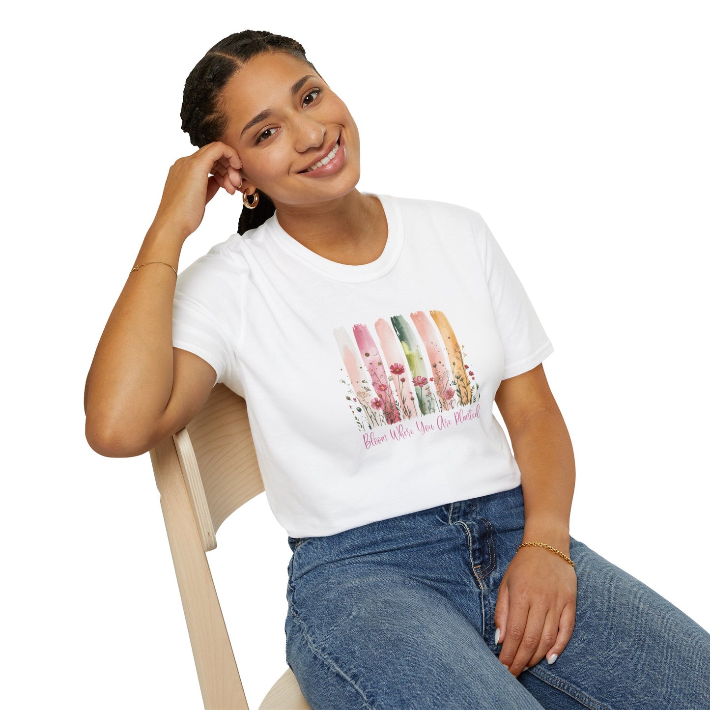 Bloom Where You Are Planted Unisex Softstyle T-Shirt | Floral Design, Inspirational Tee