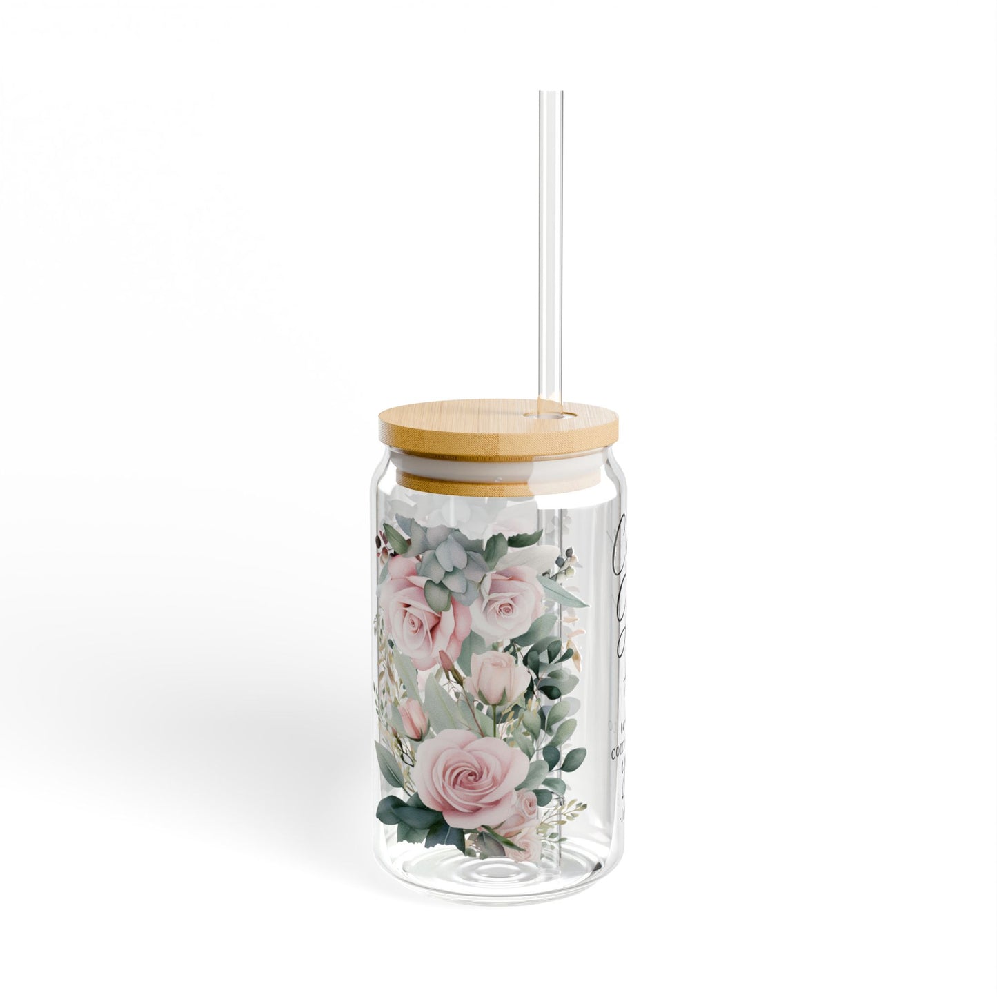 Come near to God Floral Inspirational Sipper Glass - 16oz with Bamboo Lid & Straw