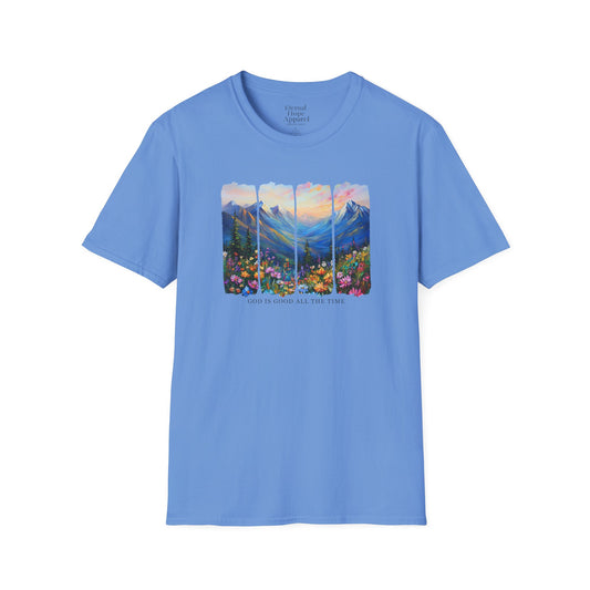 God is Good All the Time Unisex Softstyle T-Shirt - Inspirational Nature Design