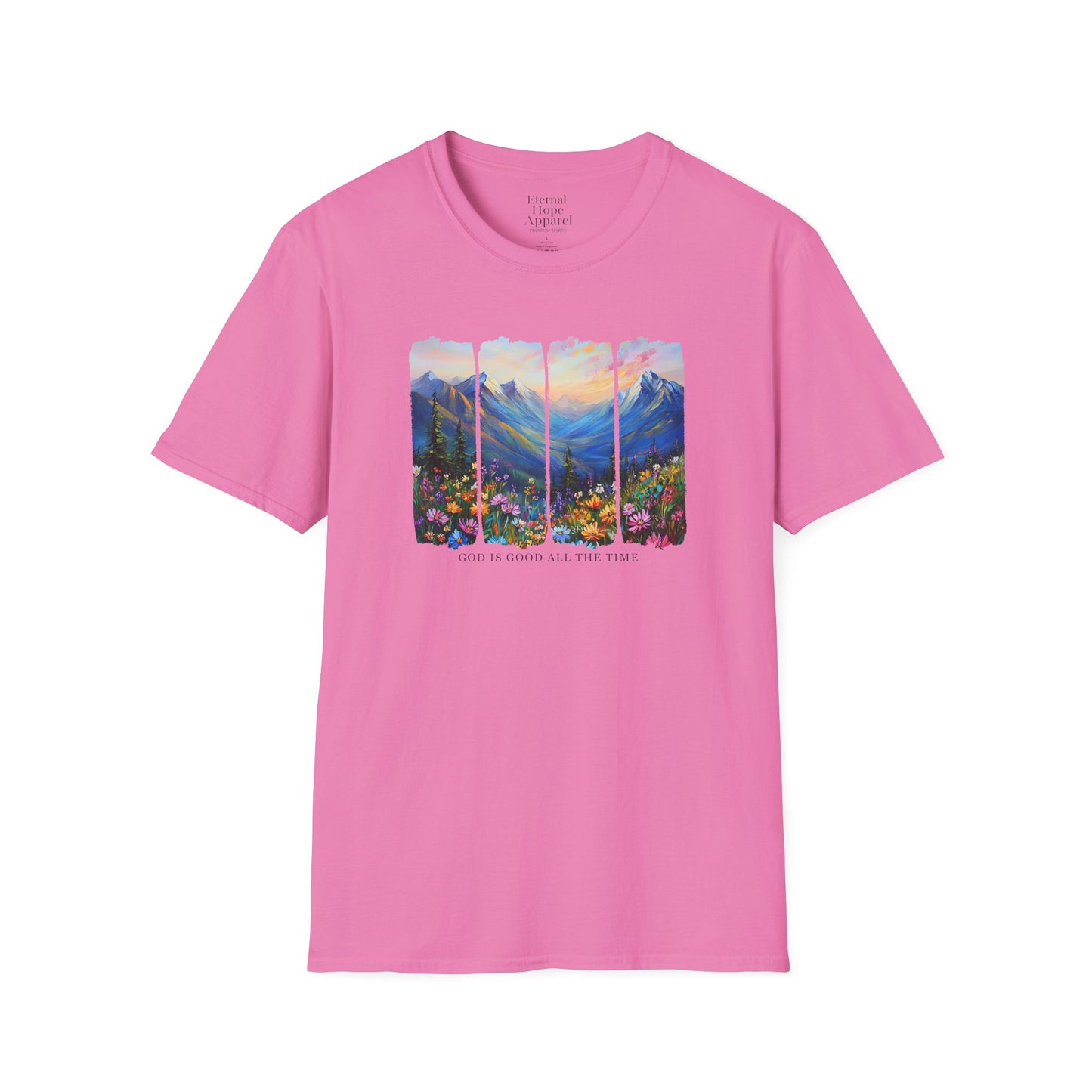 God is Good All the Time Unisex Softstyle T-Shirt - Inspirational Nature Design