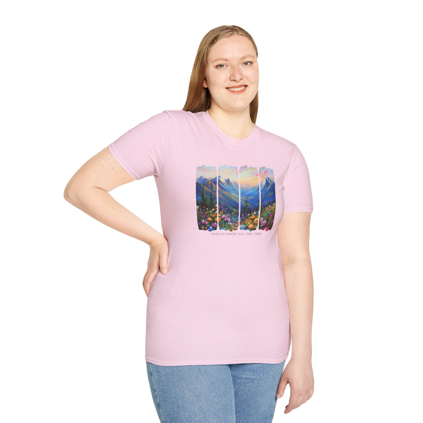 God is Good All the Time Unisex Softstyle T-Shirt - Inspirational Nature Design
