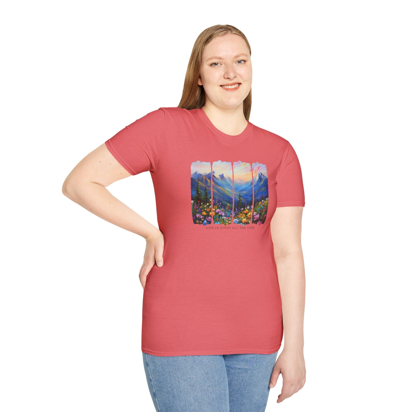 God is Good All the Time Unisex Softstyle T-Shirt - Inspirational Nature Design