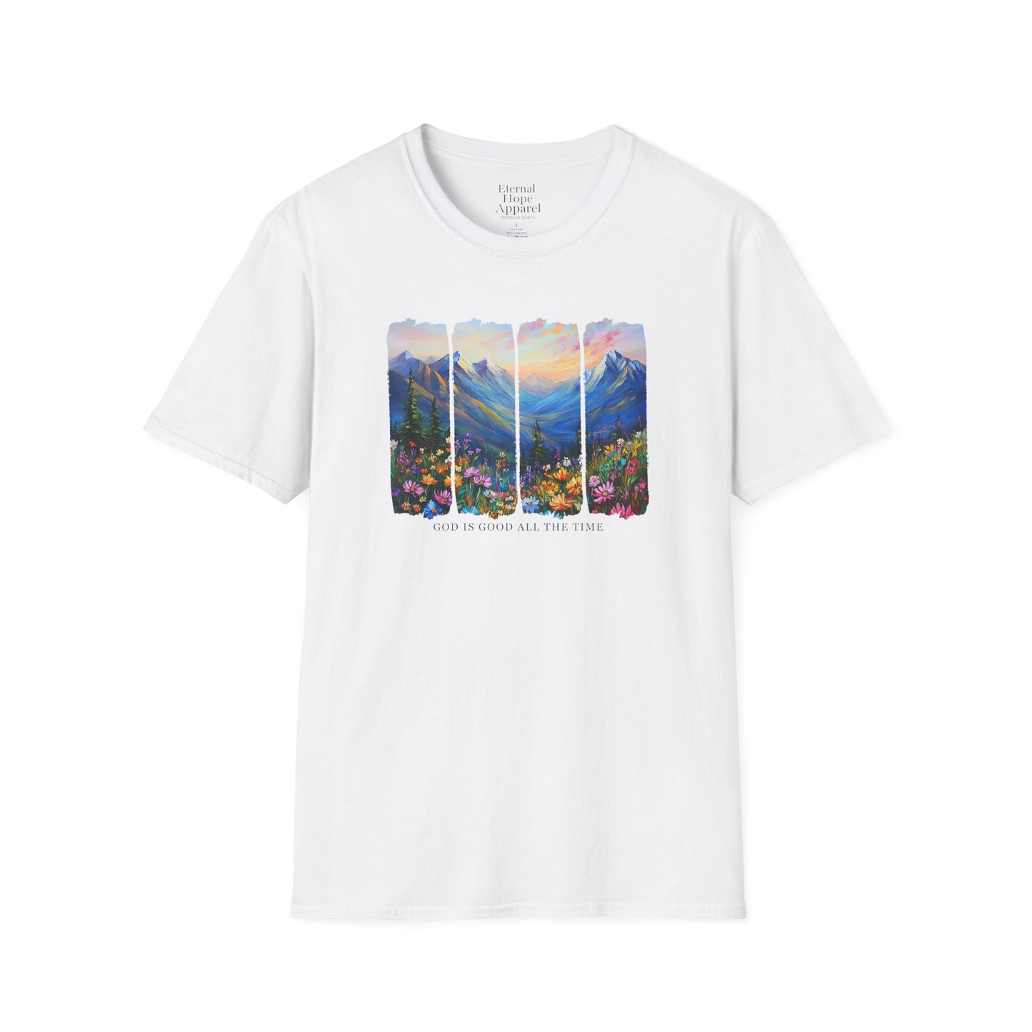God is Good All the Time Unisex Softstyle T-Shirt - Inspirational Nature Design