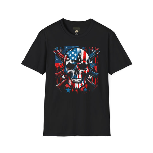 Patriotic Skull Unisex T-Shirt - Bold Design for Independence Day, Halloween, Gift for Veterans, Outdoor Events, Casual Wear