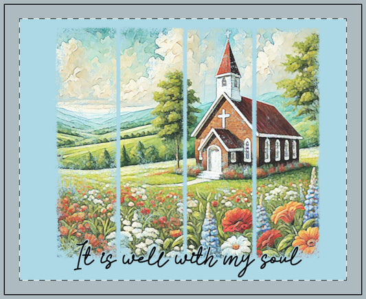 Inspirational Church Scene Glass Candle - 11oz, 'It Is Well With My Soul'