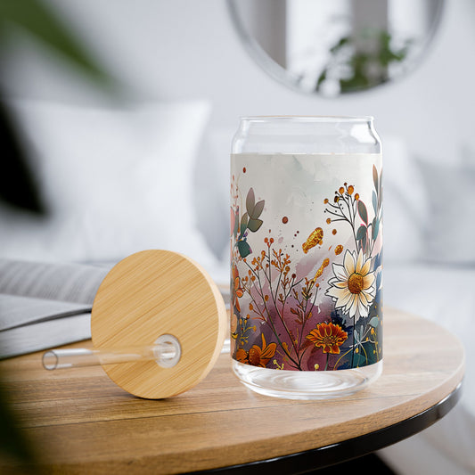 BOHO Floral Sipper Glass with Straw, 16oz