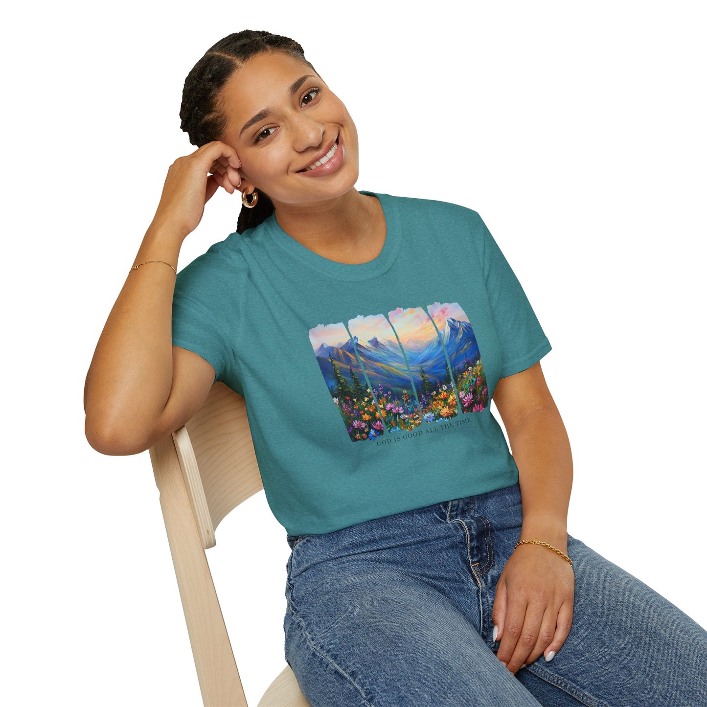 God is Good All the Time Unisex Softstyle T-Shirt - Inspirational Nature Design