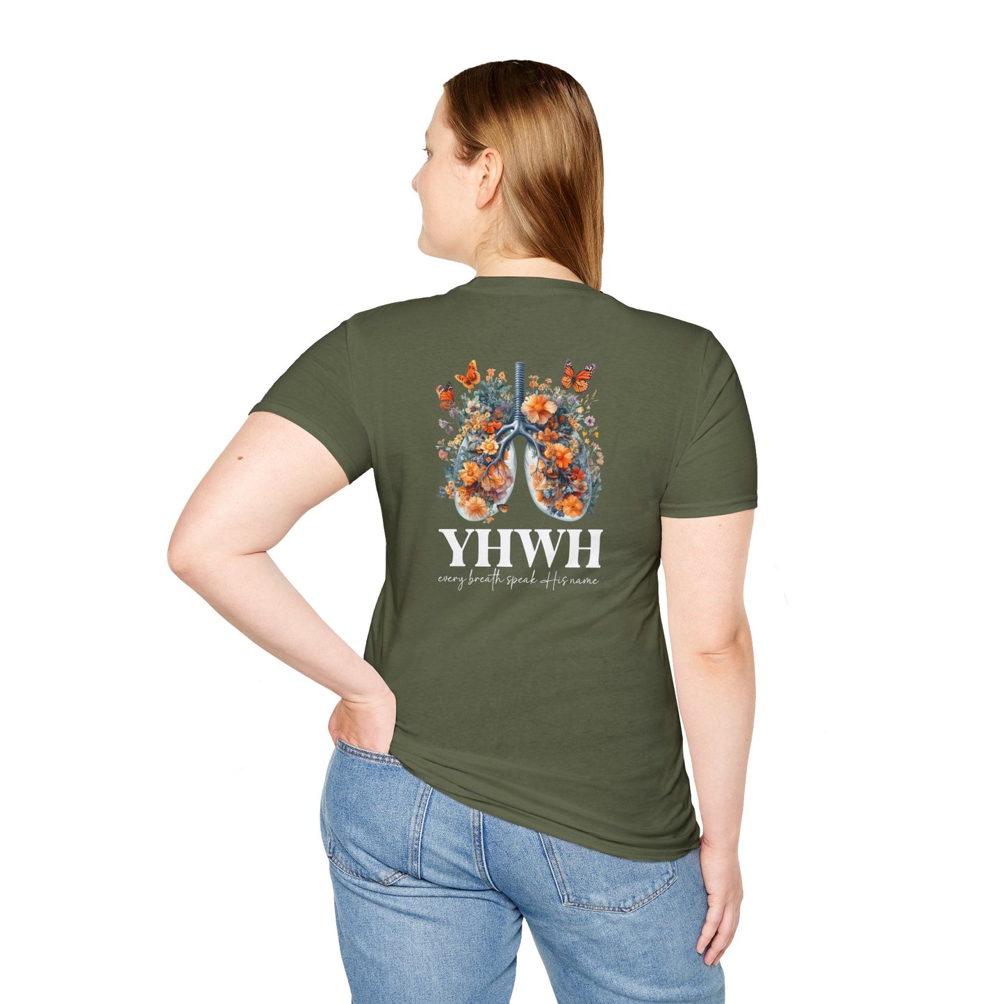 Floral Lungs YHWH Unisex Soft Style T-Shirt - Nature-Inspired Design
