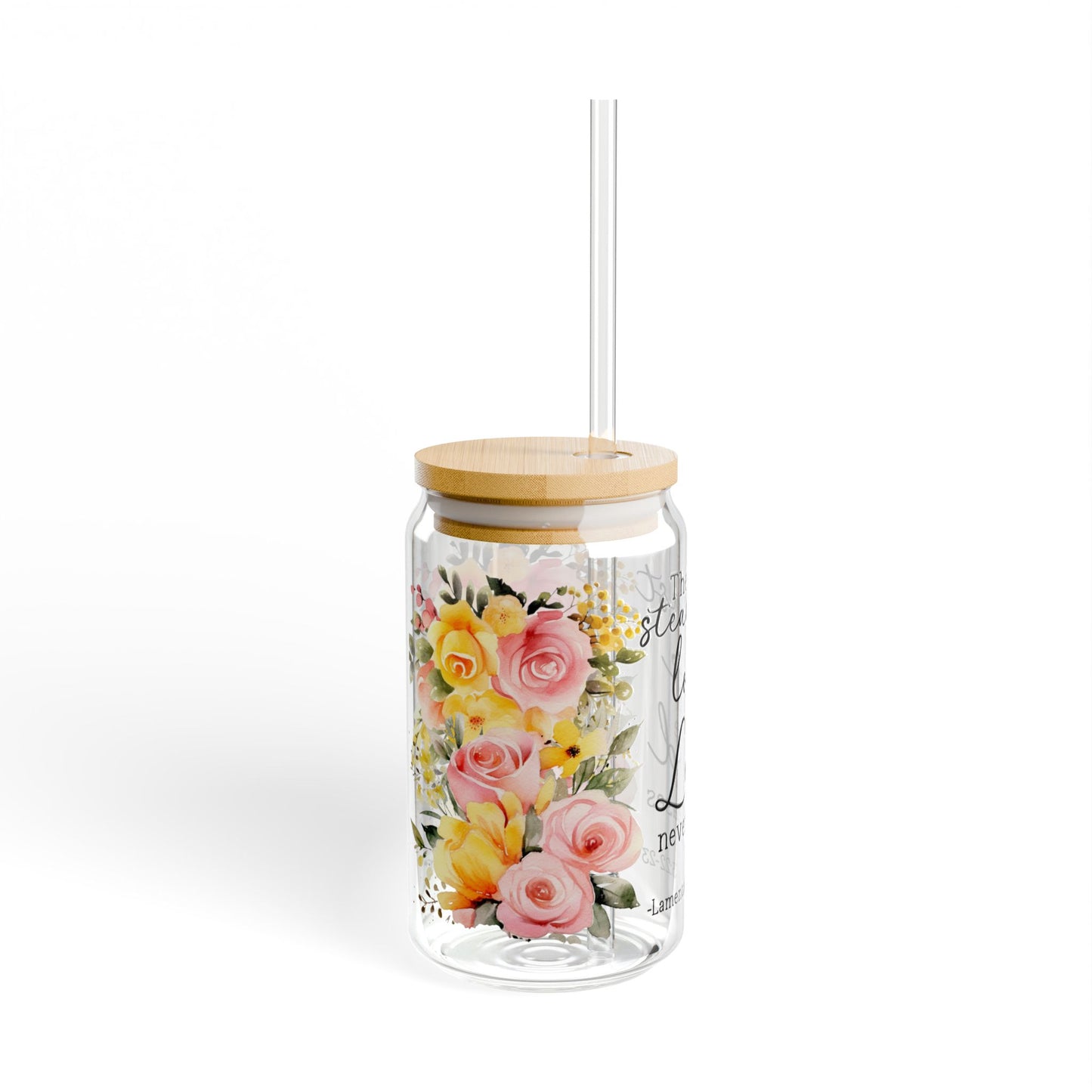 Steadfast Love of the Lord Sipper Glass 16oz with Straw - Inspirational Drinkware for Gifts & Home Decor