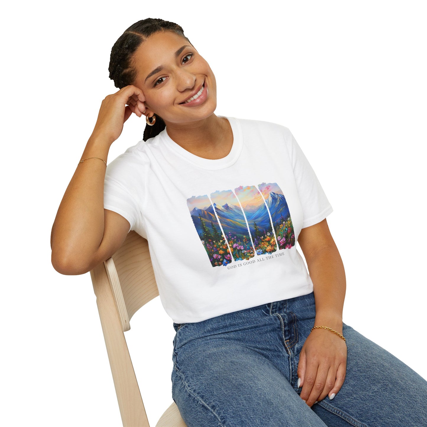God is Good All the Time Unisex Softstyle T-Shirt - Inspirational Nature Design
