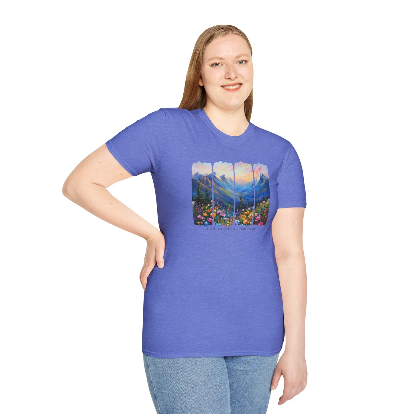 God is Good All the Time Unisex Softstyle T-Shirt - Inspirational Nature Design