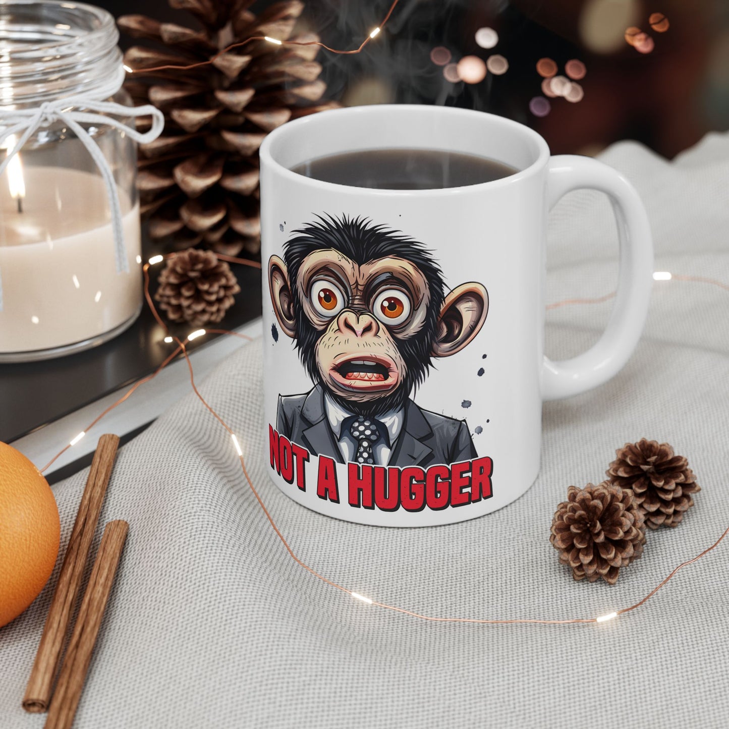 Funny Monkey Mug - Not a Hugger Ceramic Coffee Cup