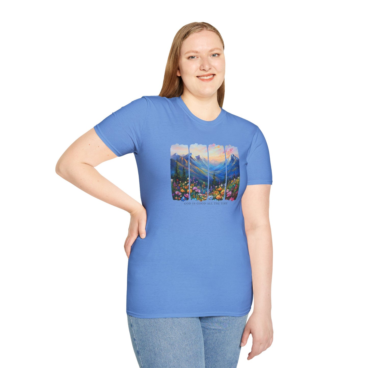 God is Good All the Time Unisex Softstyle T-Shirt - Inspirational Nature Design