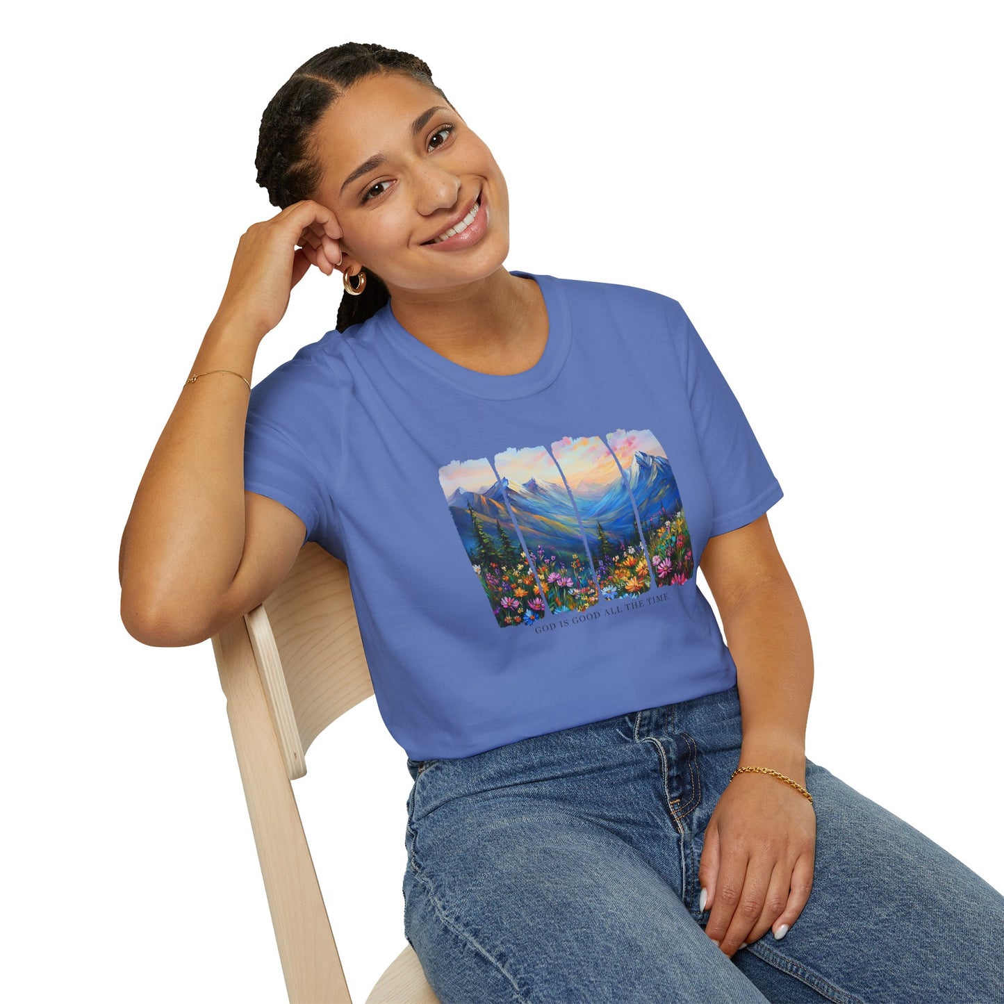 God is Good All the Time Unisex Softstyle T-Shirt - Inspirational Nature Design