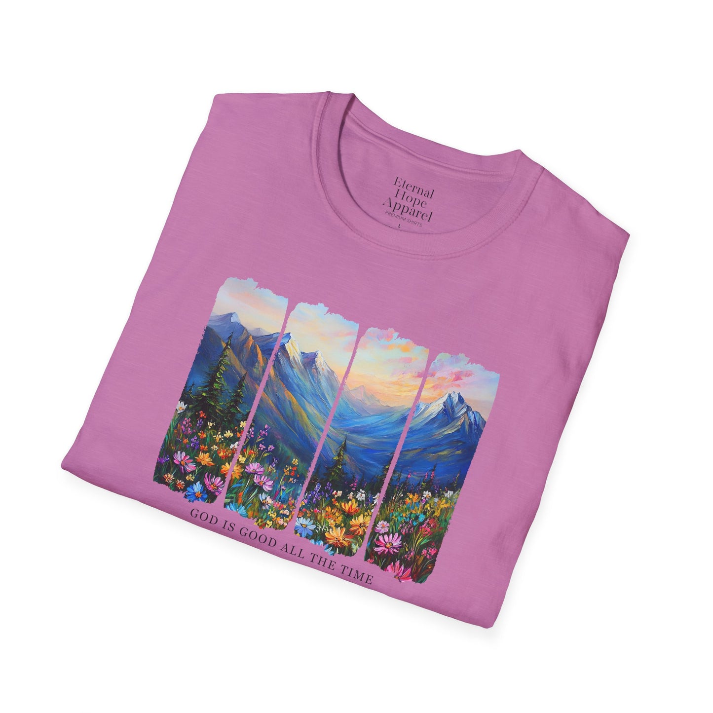 God is Good All the Time Unisex Softstyle T-Shirt - Inspirational Nature Design