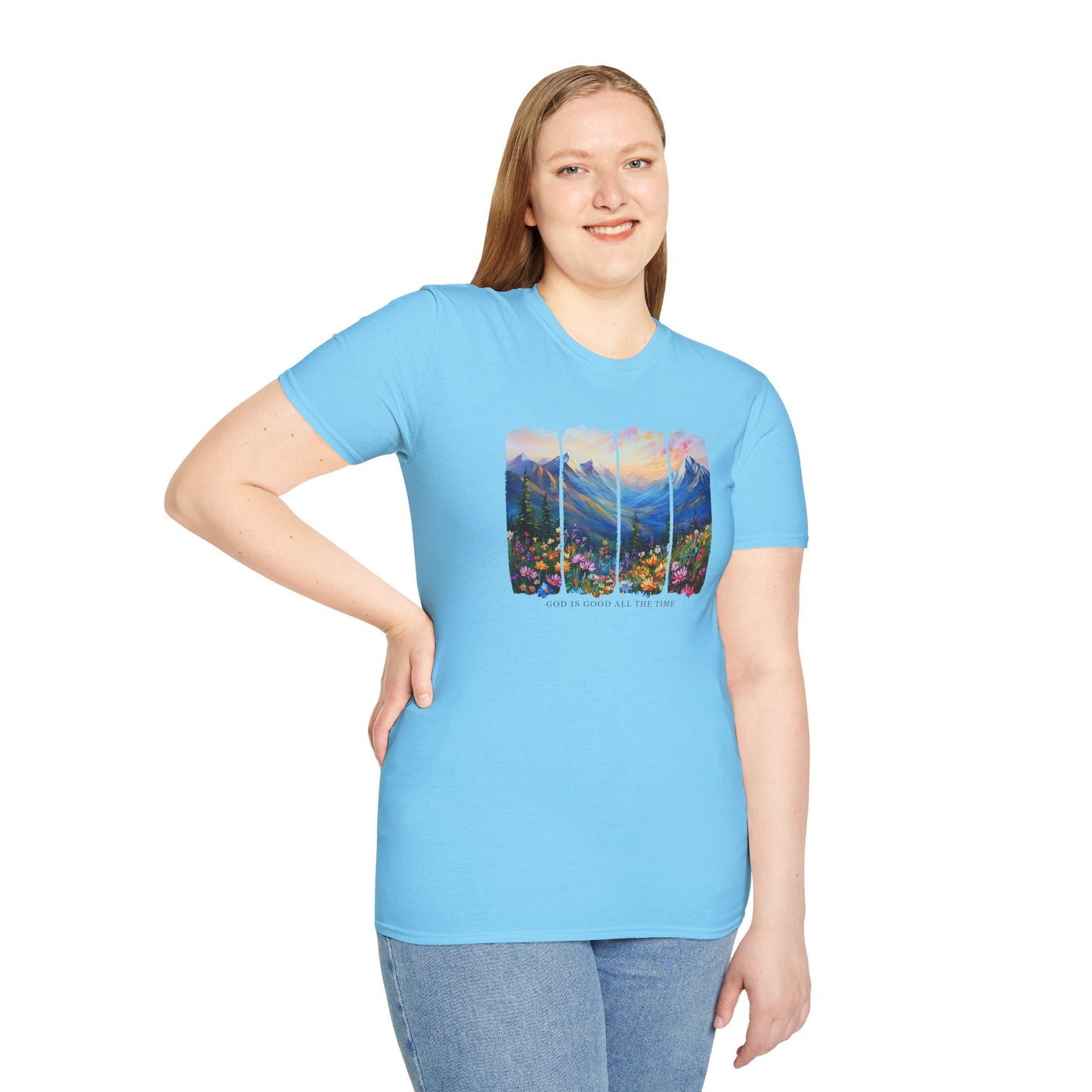 God is Good All the Time Unisex Softstyle T-Shirt - Inspirational Nature Design