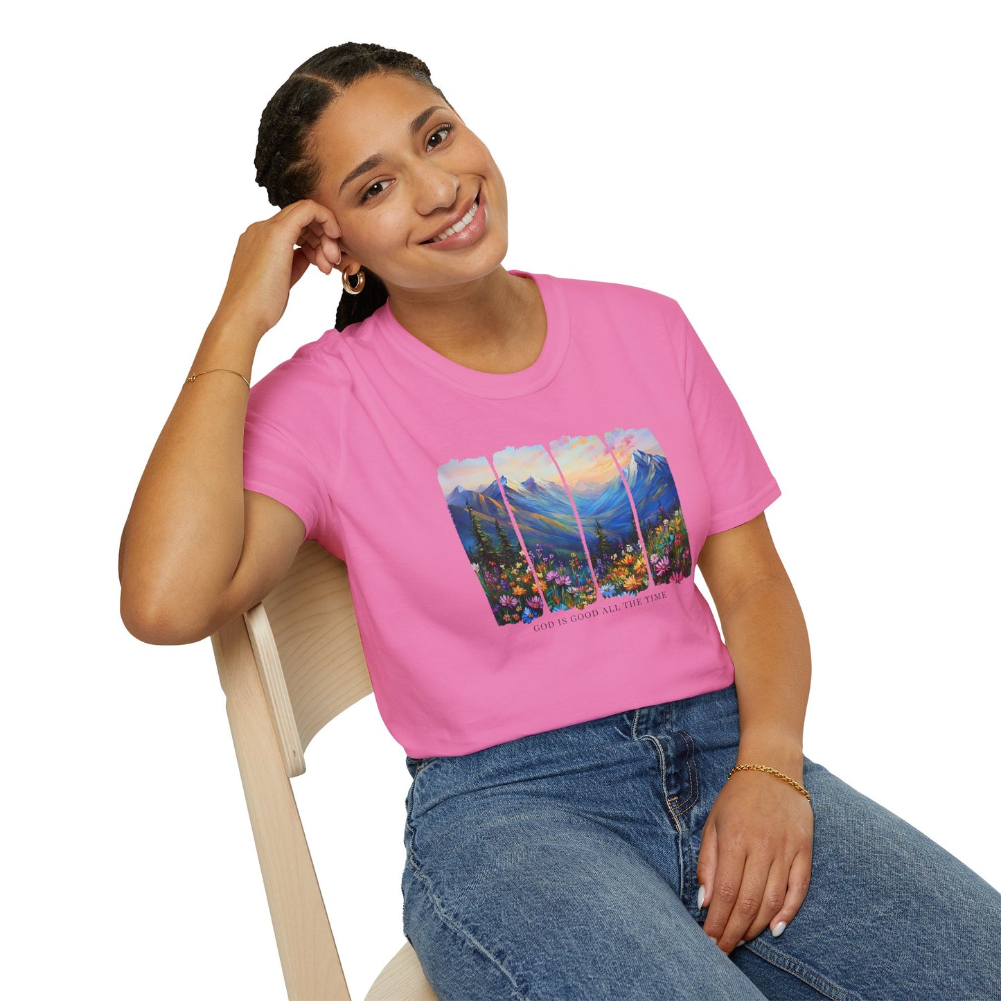 God is Good All the Time Unisex Softstyle T-Shirt - Inspirational Nature Design