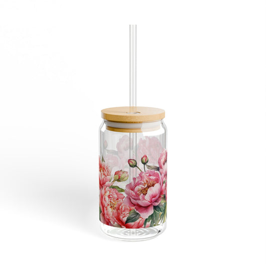 Peony Sipper Glass, 16oz - Eco-Friendly Drinkware
