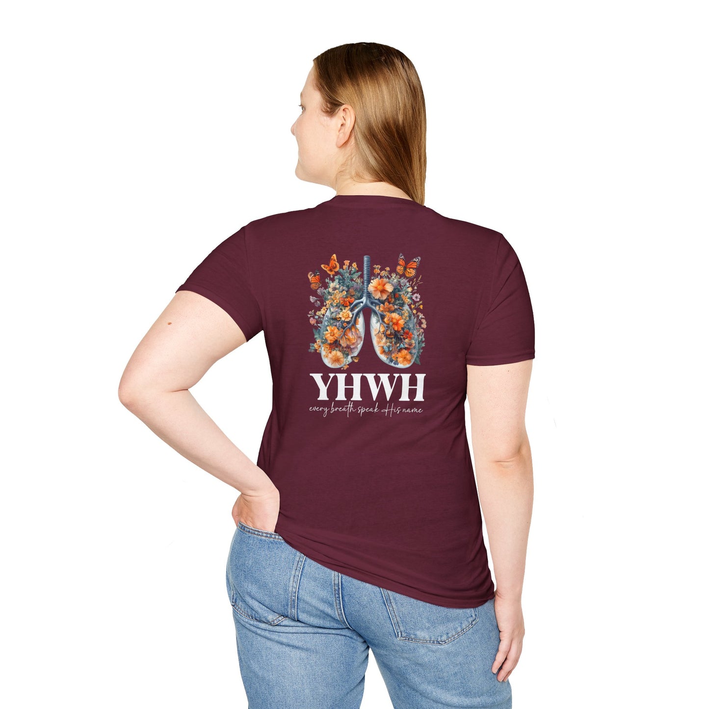 Floral Lungs YHWH Unisex Soft Style T-Shirt - Nature-Inspired Design