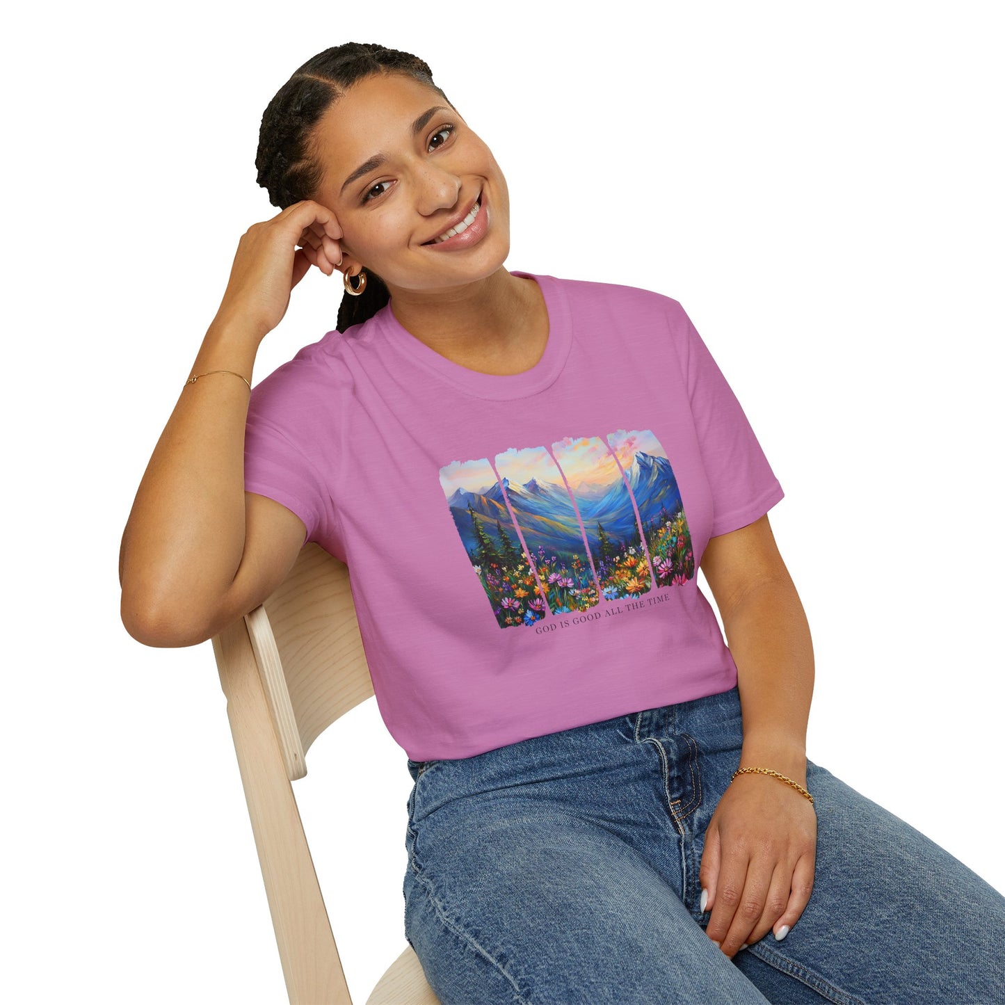 God is Good All the Time Unisex Softstyle T-Shirt - Inspirational Nature Design